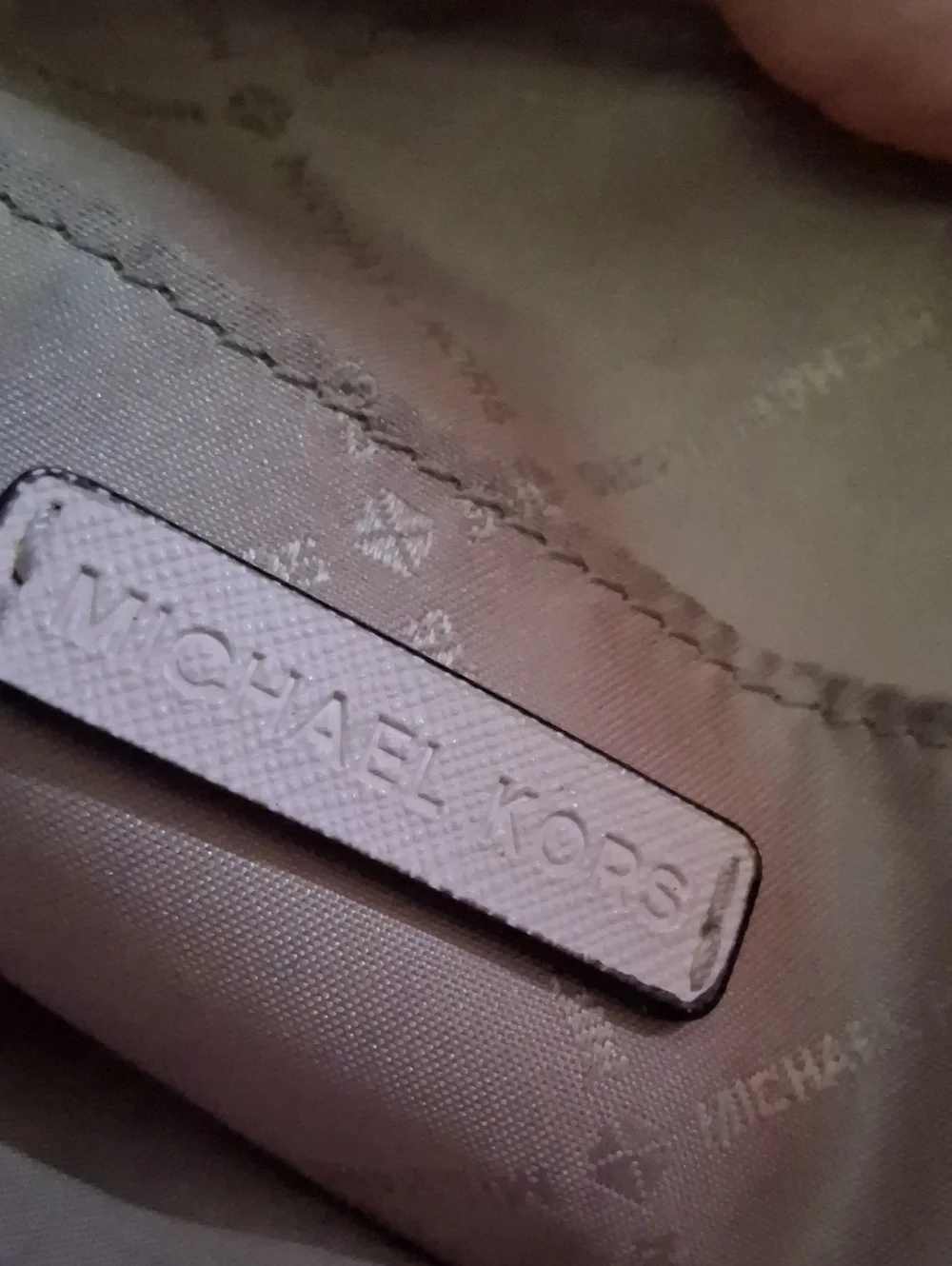 Michael Kors Light Beige Signature MK Dome Crossbody with Gold Chain